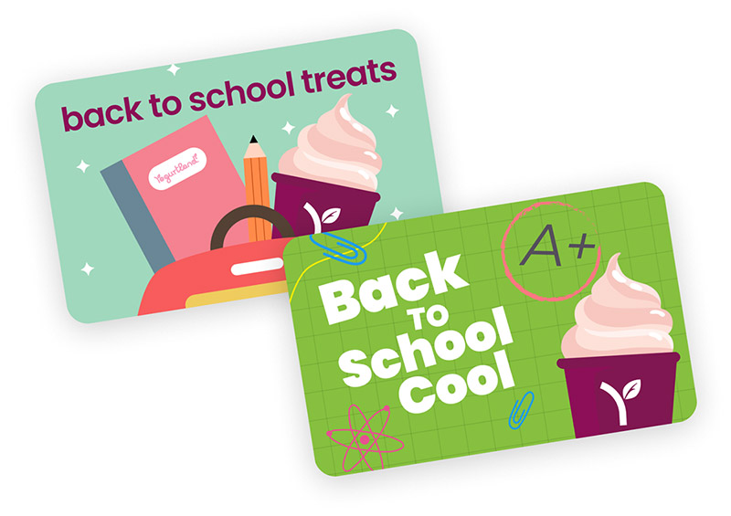 Two Yogurtland gift card designs.