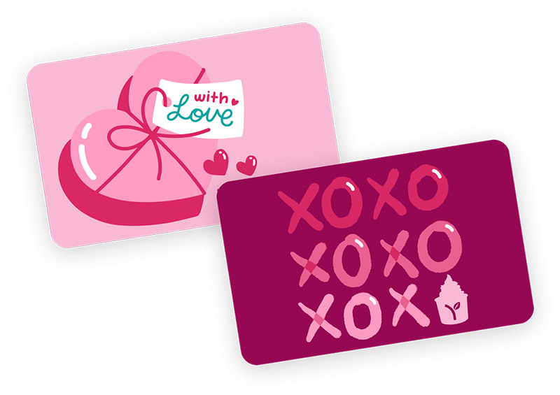 Two Yogurtland gift card designs.