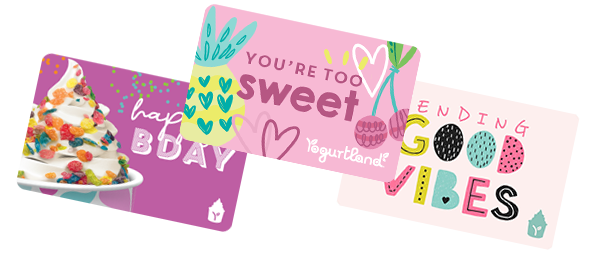 Three Yogurtland gift card designs