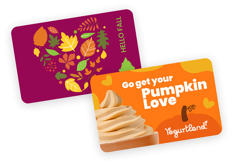 Two Yogurtland gift card designs.